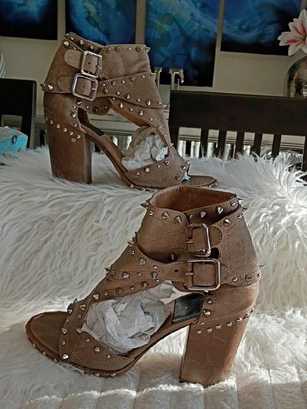 Laurence Dacade Deric Studded Leather Block Heel Sandal Taupe 8/38
